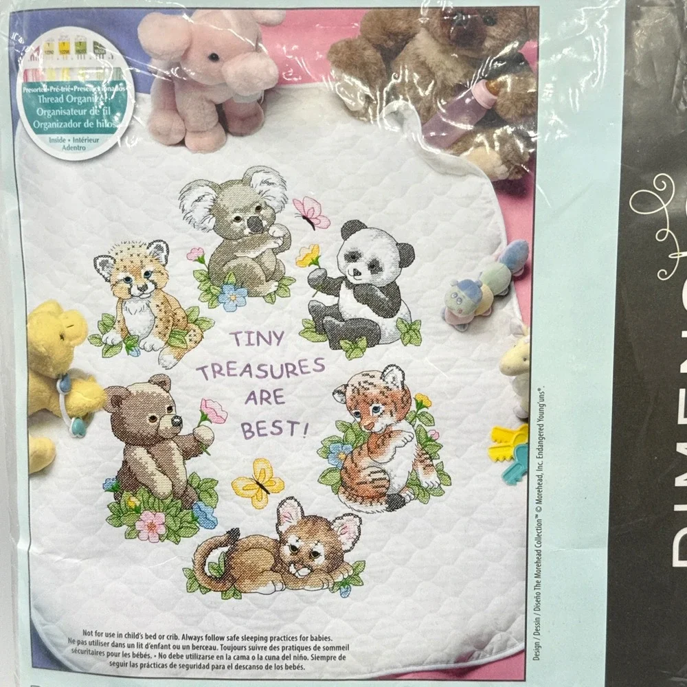 Dimensions Baby Animals Quilt Stamped Cross Stitch Kit 34x43 White 73064